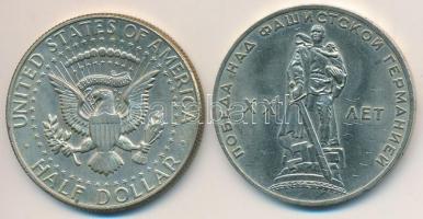 Vegyes: Amerikai Egyesült Államok 1966. 1/2$ Ag "Kennedy" + Szovjetunió 1965. 1R Cu-Ni-Zn ...