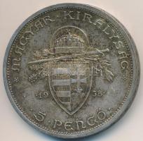 1938. 5P Ag "Szent István" T:2 ph., patina 
Adamo P8.1
