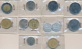 Olaszország 1954R-1998R 5L-500L (12x) közte 1995. 100L "FAO" T:1-,2,2- Italy 1954R-1998R 5 Lire - 500 Lire (12x) including 1995. 100 Lire "FAO" C:AU,XF,VF