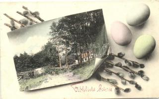 Fröhliche Ostern / Easter, house in the woods, eggs (EK)