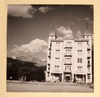 1938 Svájci nyaralás képei, nagyrészt tájképekkel, kevés településfotóval, köztük nevezetes helyekről (pl. Hotel Engadinerhof, Pontresina), 52 db fénykép, fotóalbumba rendezve /  1938 Pictures of a holiday in Switzerland, mostly landscapes and a few photos of cities, with notable places (e. g. Hotel Engadinerhof, Pontresina), 52 photographs in a photo album