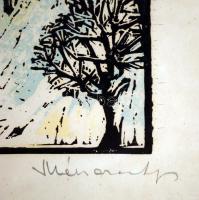 Mészáros Lajos (1925-1971): Lillafüred. Színes linómetszet, papír, jelzett, 29×40 cm