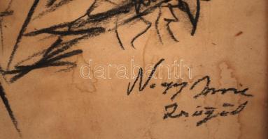 Nagy jelzéssel: Pipázó férfi. Szén, papír, foltos, üvegezett keretben, 48×36 cm