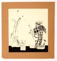 Püspöky István (1950-): Betyárnóta. Tus, papír, jelzés nélkül, 18×17 cm