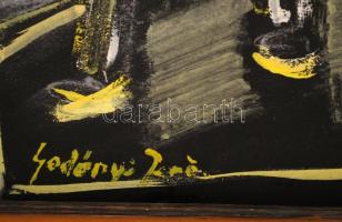 Gadányi jelzéssel: Cica és a lányok. Kréta, papír, keretben, 50×40 cm