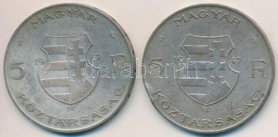 1947. 5Ft Ag "Kossuth" (2x) T:2-,3