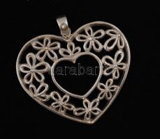 Ezüst szív medál,  Ag., nettó:7,4gr., jelzett, 3x3,5cm /Silver heart pendant, Ag, net. 7,4gr, marked, 3x3,5 cm