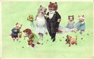 Cat wedding, Novolito, humour, litho