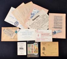 Vegyes papírrégiség tétel, benne régi hirdetmények, Levente bál meghívó, számla