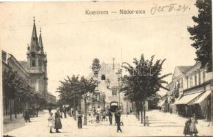 Komárom, Komárno; Nádor utca, Löwinger és Neu üzlete / street, shops (EK)