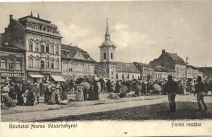 Marosvásárhely, Targu Mures; Fő tér, piac, Petrás Géza, Szalmásy Gyula, Hary Géza, Schwartz János és József Emil üzlete / main square, market, shops