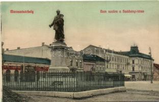 Marosvásárhely, Targu Mures; Széchenyi tér, Bem szobor, Petelei Márton, Schul Henrik és Zmael Ferencz üzlete, Központi szálloda, Transilvania szálloda / square, statue, shops, hotels