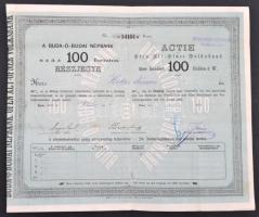Buda 1873. Buda-Ó-Budai Népbank részjegye 100Ft-ról szelvényekkel, bélyegzésekkel T:III