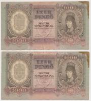 1943. 1000P (2x) T:II- hajtatlanok, folt, sarokhiány