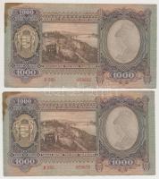 1943. 1000P (2x) T:II- hajtatlanok, folt, sarokhiány