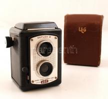 United States Camera Corp. USC Reflex II 6x6 cm kamera bőrtokban, szíjjal, szép állapotban / Camera in original case