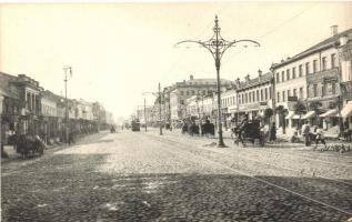 Moscow, Moscou; Rue Tverskaya-Jamskaya / street, shops, tram