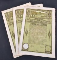 Budapest 1920. "Budapest Székesfőváros" kötelezvények 1000K-ról (3x) sorszámkövetők, mindh...