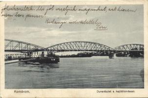 Komárom, Komárno; Duna, hajóállomás / port, ship, bridge