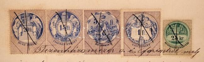 1895 Teljes nyugta 13.000Ft felvételéről 25kr, 1Ft, 5Ft, 15Ft és 20Ft okmánybélyegekkel bérmentesítv...