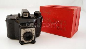 Gamma Pajtás	6x6 cm fényképezőgép Achromat 1:8/80 mm objektívvel, eredeti dobozzal, hordszíjjal, számlával / Vintage Hungarian camera