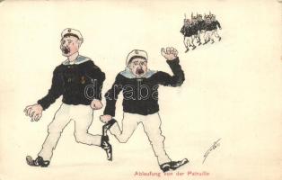 'Ablaufung von der Patruille' / Escape from the patrol, Austro-Hungarian mariners, humour, s: Golvo(?) (EK)