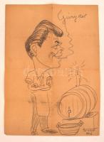 1946 Bp., A Gundel Állatkerti Vendéglő étlapja, hajtott, hátoldalán egy kézzel rajzolt karikatúrával