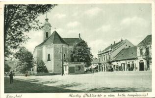 Bonyhád, Horthy Miklós tér, katolikus templom, üzletek