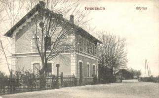 Ferenchalom, Franzfeld, Kacarevo; vasútállomás, kiadja Bleyer József / railway station