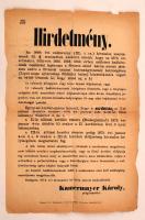 1874 Bp., Katonai hirdetmény a hadkötelesek összeírásával kapcsolatban, hajtott, 50x33 cm