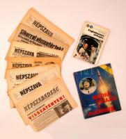 1962-1980 Űrhajózással kapcsolatos cikkeket tartalmazó 8 db újság és 1 db könyv(Népszabadság, Népszava, Foglalkozása űrhajós)