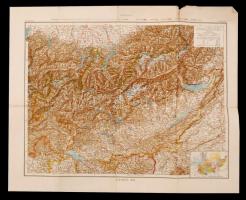 cca.1900 Die Schweiz Landkarte, Svájc térkép, 1:75 000, 60x45 cm