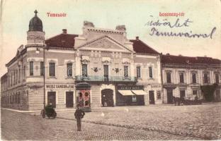 Temesvár, Timisoara; Losonczy-tér, Weisz Sándor és Fiai üzlete, Skoday Benő üzlete / square, shops (EK)