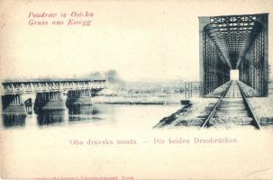 Eszék, Osijek, Esseg; Két Dráva híd / bridges (vágott / cut)