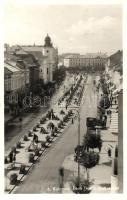 Kolozsvár, Cluj, Deák Ferenc utca, templom, busz, üzletek / street, church, bus, shops (EK)