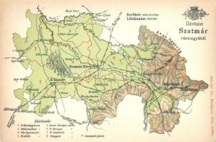 Szatmár vármegye térképe / map of Satu Mare County, litho (EM)