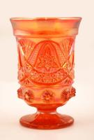 Díszes irizáló talpas váza, formába öntött, hibátlan, m: 16,5 cm