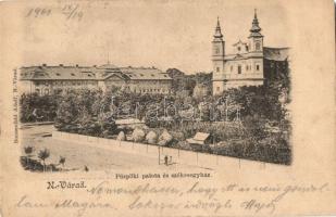 Nagyvárad, Oradea, püspöki palota és székesegyház, kert, Sonnenfeld Adolf kiadása / bishop&#039;s palace and cathedral, garden (EM)