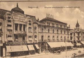 Nagyvárad, Oradea, Központi Takarékpénztár, Pannónia Szálloda, Neumann M. ruhaüzlete, Adria üzlet / bank, cloth shop (fa)