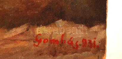 Gombás jelzéssel: Belvárosi háztetők. Olaj, karton, apró sérüléssel, 24×28 cm