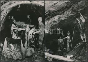 cca 1972 Pécs, Mecseki Ércbányászati Vállalat, az ország legmélyebb bánya üzemében, a Petőc-aknában készült 2 db vintage fotó, 16x11 cm