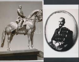Görgey Artúr (1818-1916) honvédtábornok, hadügyminiszter fiatal korában és halálos ágyán, 2 db fotómásolat korabeli forrásokról (10x15 cm) és lovas szobra, amelyet beolvasztottak, 13x18 cm