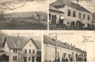 Nagybocskó, vasútállomás, Rosenberg Zeinvil kereskedése, Faraktár, Gondnoksági iroda, Görög katolikus templom / railway station, shop, timber yard, church, caretaking office (r)