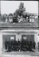 cca 1935 Bács-Kiskun megye területén, önkéntes tűzoltók, Lőcsei Árpád (?-?) kecskeméti vándorfényképész hagyatékában őrzött 2 db üveglemez negatívról készült modern nagyítás, 13x18 cm