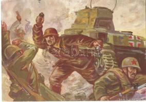 Kecskés Gyula őrvezető, sérült harckocsijából kiugorva, kézigránátokkal menti meg századparancsnokát / WWII Hungarian military, grenades, tank, heroism, s: Haranghy