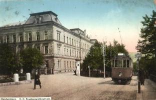 Liberec, Reichenberg; K.k. Staatsgewerbeschule / school, tram (EK)