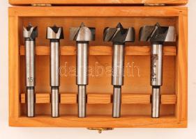 Lukfúró szett, 5 különböző méretben (15-35 mm), fa dobozban