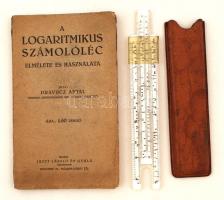 Régi logarléc bőr tokban (15cm) +Dravucz Antal: A logaritmikus számolóléc.