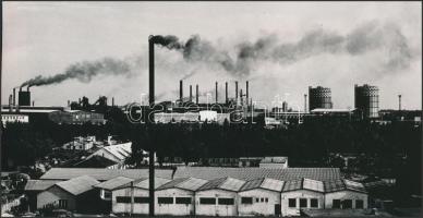 cca 1965 Orbán József: Dunaújvárosi látkép, feliratozott vintage fotóművészeti alkotás, 11x21 cm