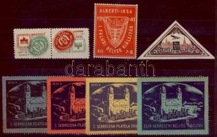 1927-1941 8db klf bélyegkiállítás levélzáró / 8 different hungarian stamp exhibition labels